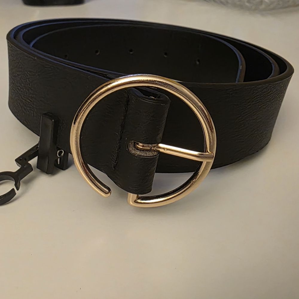 Elegant Black Belt with Gold Buckle